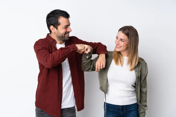 Pareja San Valentín Día Sobre Aislado Fondo Golpes Puños — Foto de Stock