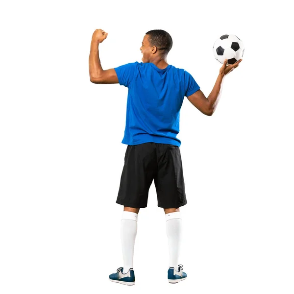 Tiro Completo Homem Jogador Futebol Afro Americano Sobre Fundo Branco — Fotografia de Stock
