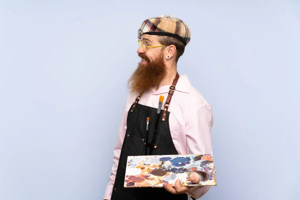 Rotschopf Künstler Mann Mit Langem Bart Hält Eine Palette Über — Stockfoto