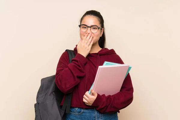 Joven Estudiante Asiática Chica Mujer Sobre Aislado Fondo Con Sorpresa — Foto de Stock