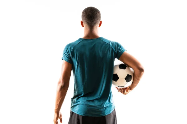 Afro jogador de futebol americano homem sobre fundo branco isolado — Fotografia de Stock