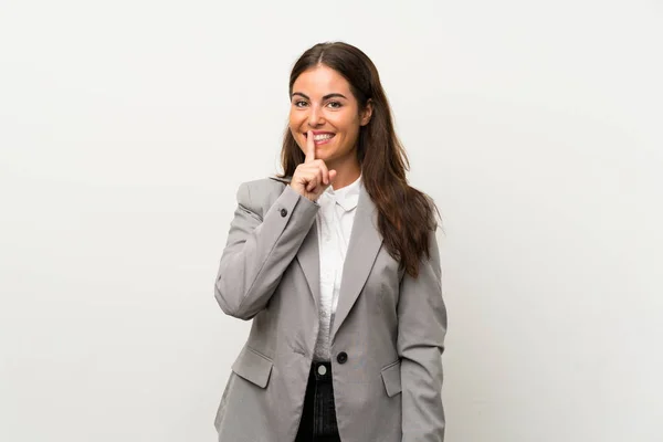 Young Business Woman Isolated White Background Doing Silence Gesture — Stock Photo, Image