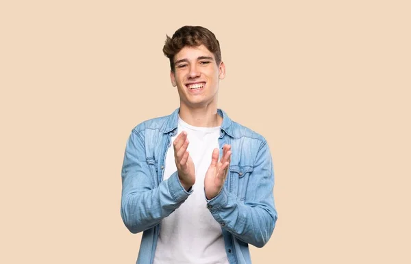 Handsome Young Man Applauding Presentation Conference Isolated Background — Stock Photo, Image