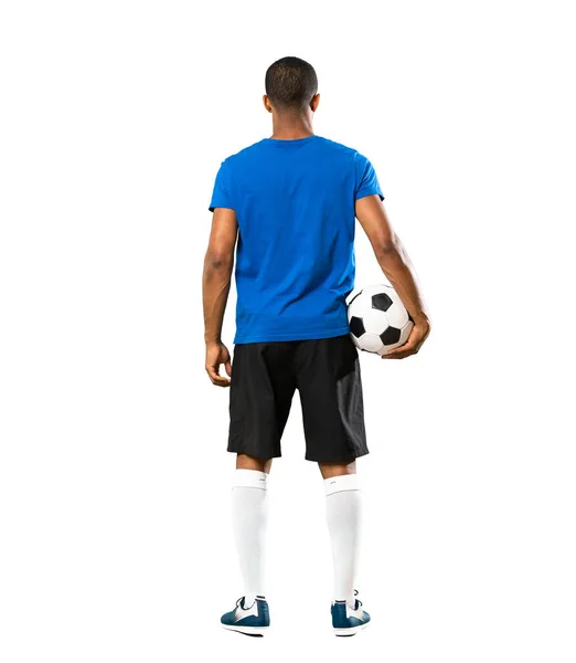 Tiro de comprimento total do jogador de futebol afro-americano homem sobre é — Fotografia de Stock