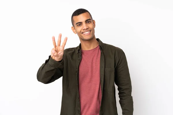 Jovem Afro Americano Homem Sobre Isolado Fundo Branco Feliz Contando — Fotografia de Stock