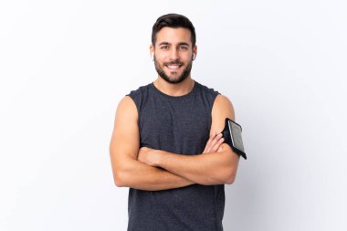 Genç, yakışıklı, sakallı, soyutlanmış beyaz bir geçmişi olan yakışıklı bir adam.