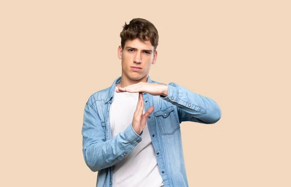 Handsome Young Man Making Time Out Gesture Isolated Background — 스톡 사진