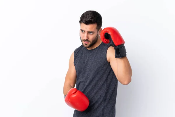 Joven Hombre Guapo Deporte Con Barba Sobre Fondo Blanco Aislado —  Fotos de Stock