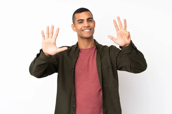 Young African American Man Isolated White Background Counting Nine Fingers — 스톡 사진
