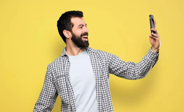 Handsome Man Beard Making Selfie — Stok fotoğraf