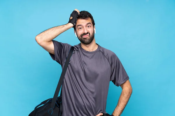 Young Sport Man Beard Isolated Blue Background Expression Frustration Understanding — 스톡 사진