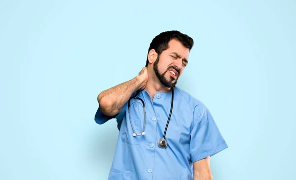 Хірург Лікар Людина Шиєю Над Ізольованим Синім Тлом — стокове фото