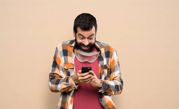 Craftsmen Man Surprised Sending Message — Stock Photo, Image