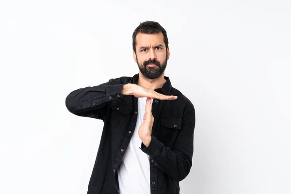Young Man Beard Isolated White Background Making Time Out Gesture — Stockfoto