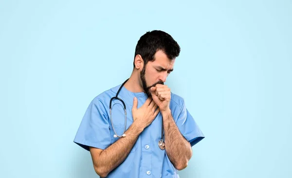 Cirujano Médico Hombre Está Sufriendo Tos Sentirse Mal Sobre Fondo —  Fotos de Stock