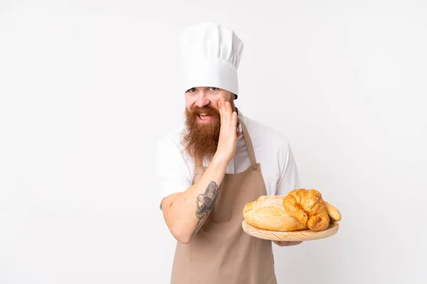 Uomo Dai Capelli Rossi Uniforme Chef Panettiere Maschio Che Tiene — Foto Stock