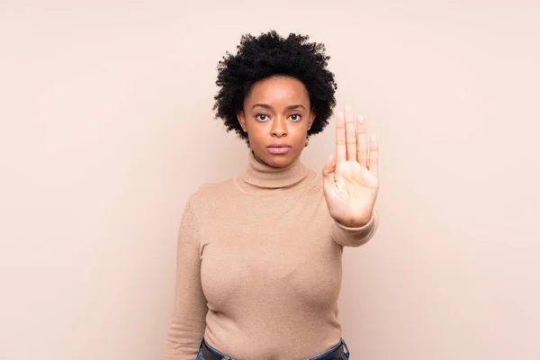 African American Woman Isolated Background Making Stop Gesture — 스톡 사진