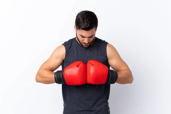 Giovane Sport Bell Uomo Con Barba Sfondo Bianco Isolato Con — Foto Stock