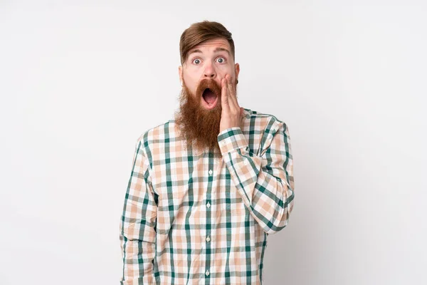Hombre Pelirrojo Con Barba Larga Sobre Fondo Blanco Aislado Con —  Fotos de Stock