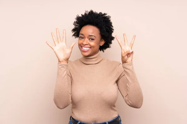 African American Woman Isolated Background Counting Eight Fingers — 스톡 사진
