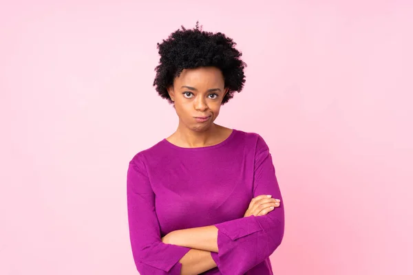 African American Woman Isolated Pink Background Feeling Upset — 스톡 사진