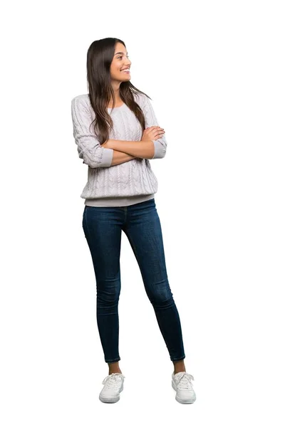 Full Length Shot Young Hispanic Brunette Woman Happy Smiling Isolated — Stockfoto