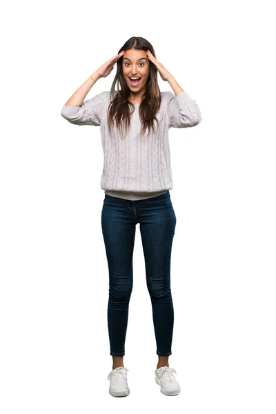 Full Length Shot Young Hispanic Brunette Woman Surprise Expression Isolated — Stok fotoğraf