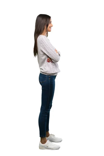 Full Length Shot Young Hispanic Brunette Woman Lateral Position Isolated — Stok fotoğraf