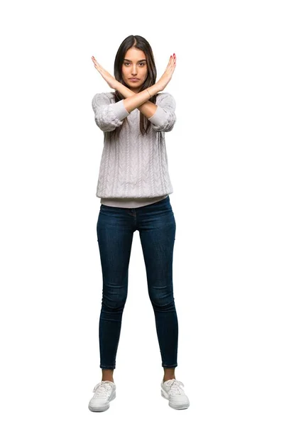 Full Length Shot Young Hispanic Brunette Woman Making Gesture Isolated — Stok fotoğraf