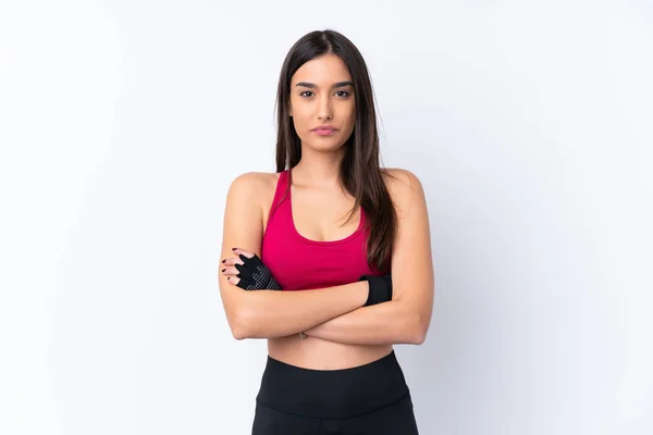 Young Sport Brunette Woman Isolated White Background Arms Crossed — Stockfoto