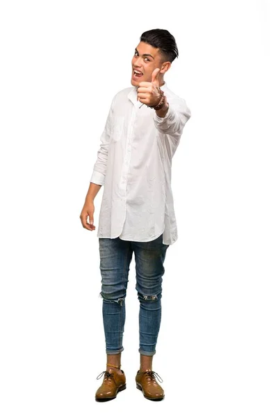 Full Length Shot Young Man Thumbs Because Something Good Has — Stock Photo, Image