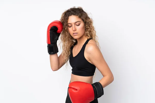 Junge Sportlerin Isoliert Auf Weißem Hintergrund Mit Boxhandschuhen — Stockfoto