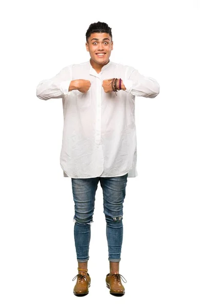 Full Length Shot Young Man Surprise Facial Expression Isolated White — Stock Photo, Image