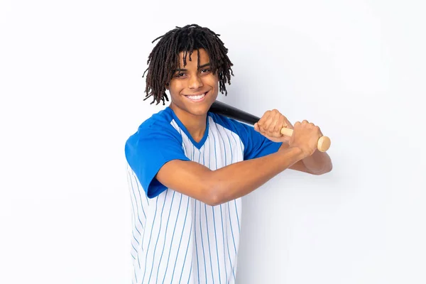 Giovane Uomo Afroamericano Che Gioca Baseball Sfondo Bianco Isolato Che — Foto Stock