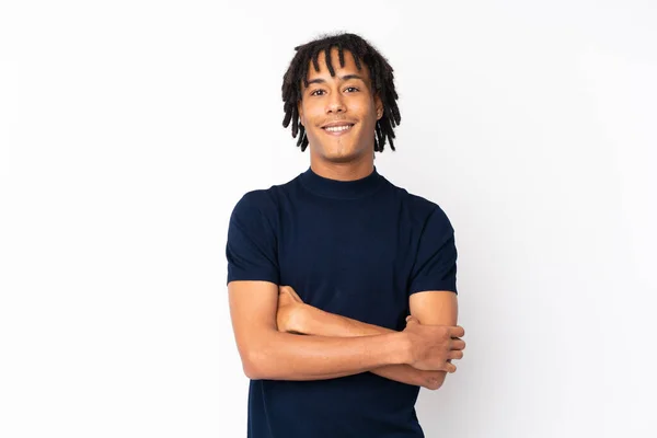 Young African American Man Isolated White Background Keeping Arms Crossed — Stock Photo, Image