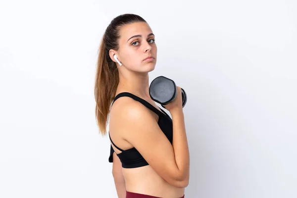 Teenager Sport Girl Isolated White Background Making Weightlifting — 图库照片