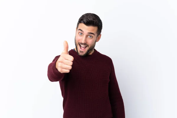 Joven Hombre Guapo Con Barba Sobre Fondo Blanco Aislado Con —  Fotos de Stock