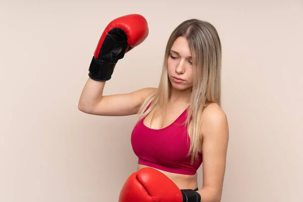 Young Sport Blonde Woman Isolated Background Boxing Gloves — Stock Photo, Image