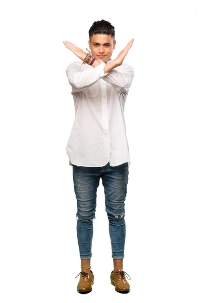 Full Length Shot Young Man Making Gesture Isolated White Background — 스톡 사진