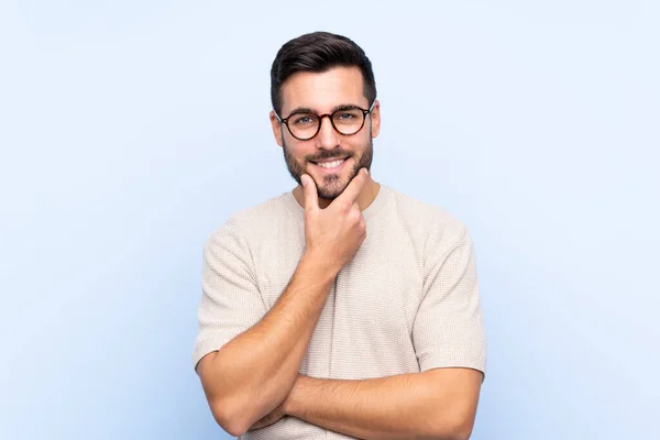 Young Handsome Man Beard Isolated Blue Background Laughing — Stock Photo, Image