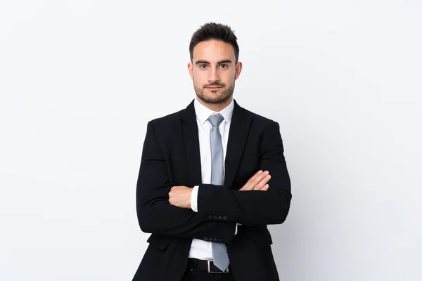 Young Business Man Isolated Background Keeping Arms Crossed — Stock Photo, Image