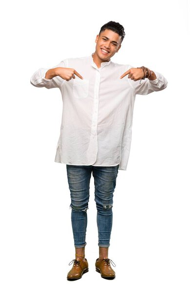 A full-length shot of a Young man proud and self-satisfied over isolated white background