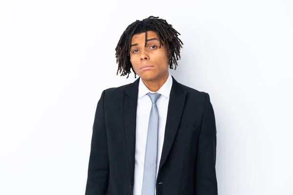 Young African American Businessman Man Isolated White Background Sad — 스톡 사진