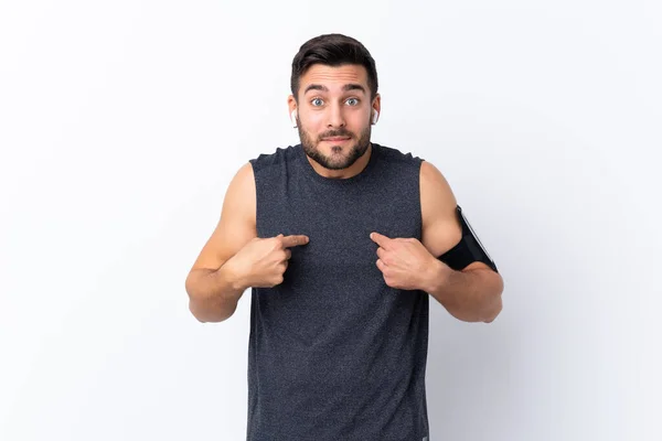 Jovem Esporte Bonito Homem Com Barba Sobre Isolado Fundo Branco — Fotografia de Stock