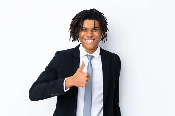 Νεαρός Αφροαμερικάνος Επιχειρηματίας Πάνω Από Απομονωμένο Λευκό Φόντο Δίνοντας Αντίχειρες — Φωτογραφία Αρχείου
