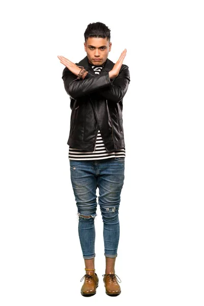 Full Length Shot Young Man Making Gesture Isolated White Background — 스톡 사진