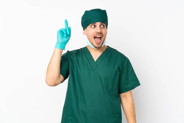 Cirujano Uniforme Verde Aislado Sobre Fondo Blanco Aislado Con Intención — Foto de Stock