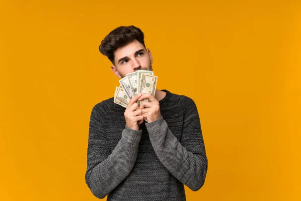 Young Man Isolated Background Taking Lot Money — 스톡 사진