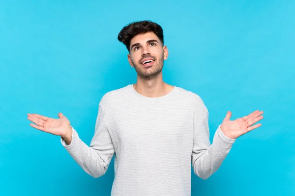 Young Man Isolated Blue Background Smiling Lot — Stock Photo, Image