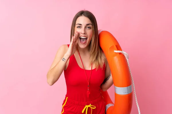Lifeguard Woman Isolated Background Shouting Mouth Wide Open — 스톡 사진